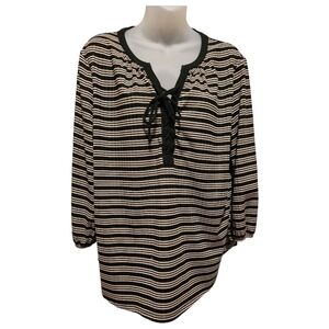 7th AVENUE DESIGN STUDIO NY & CO; Women's Black & Tan Stripe Lace Up Top…